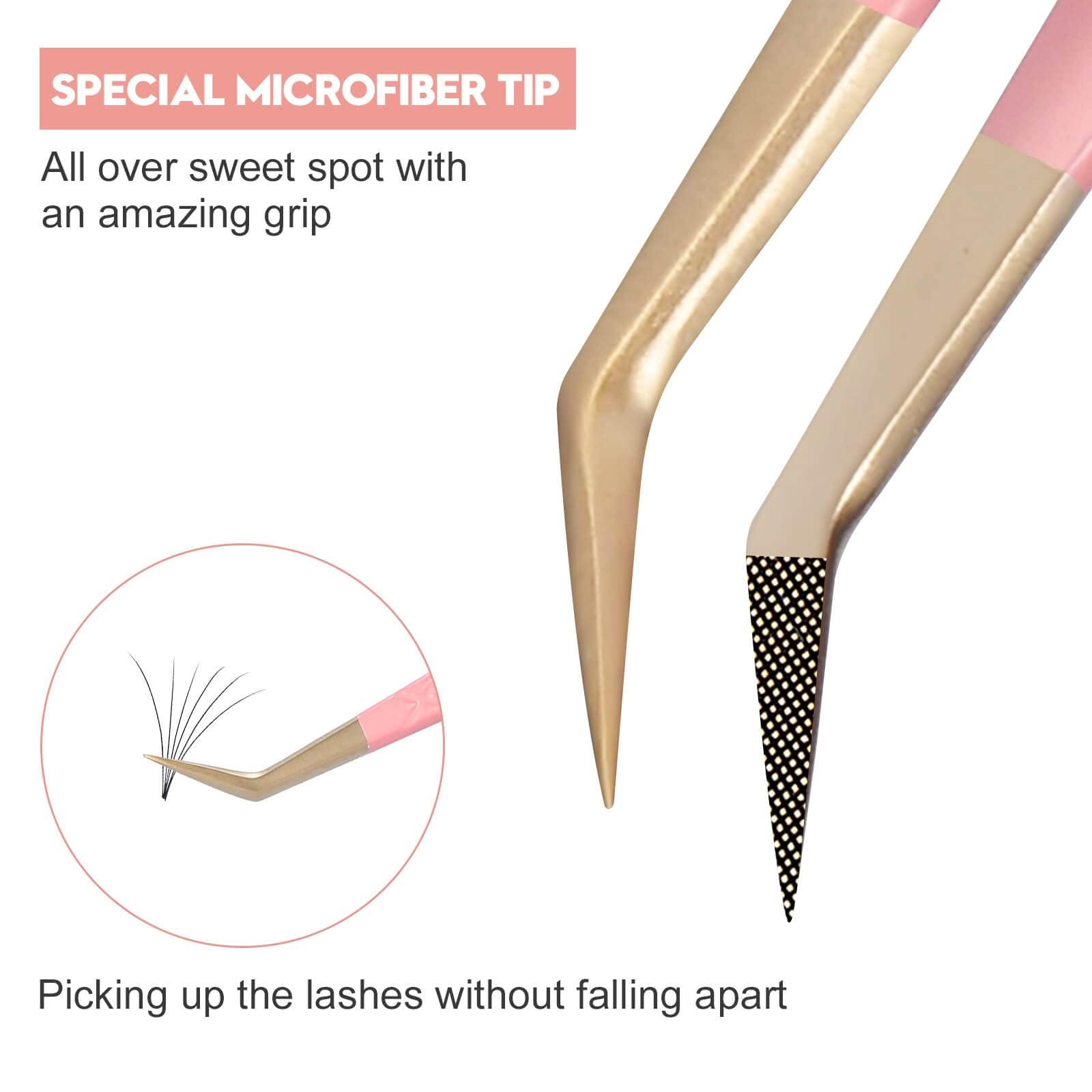 Ms.Queen Ms.Queen 45 Degree Tweezers for Lash Extensions,Precision Fiber Tip Eyelash Tweezers for Volume Eyelash Extensions