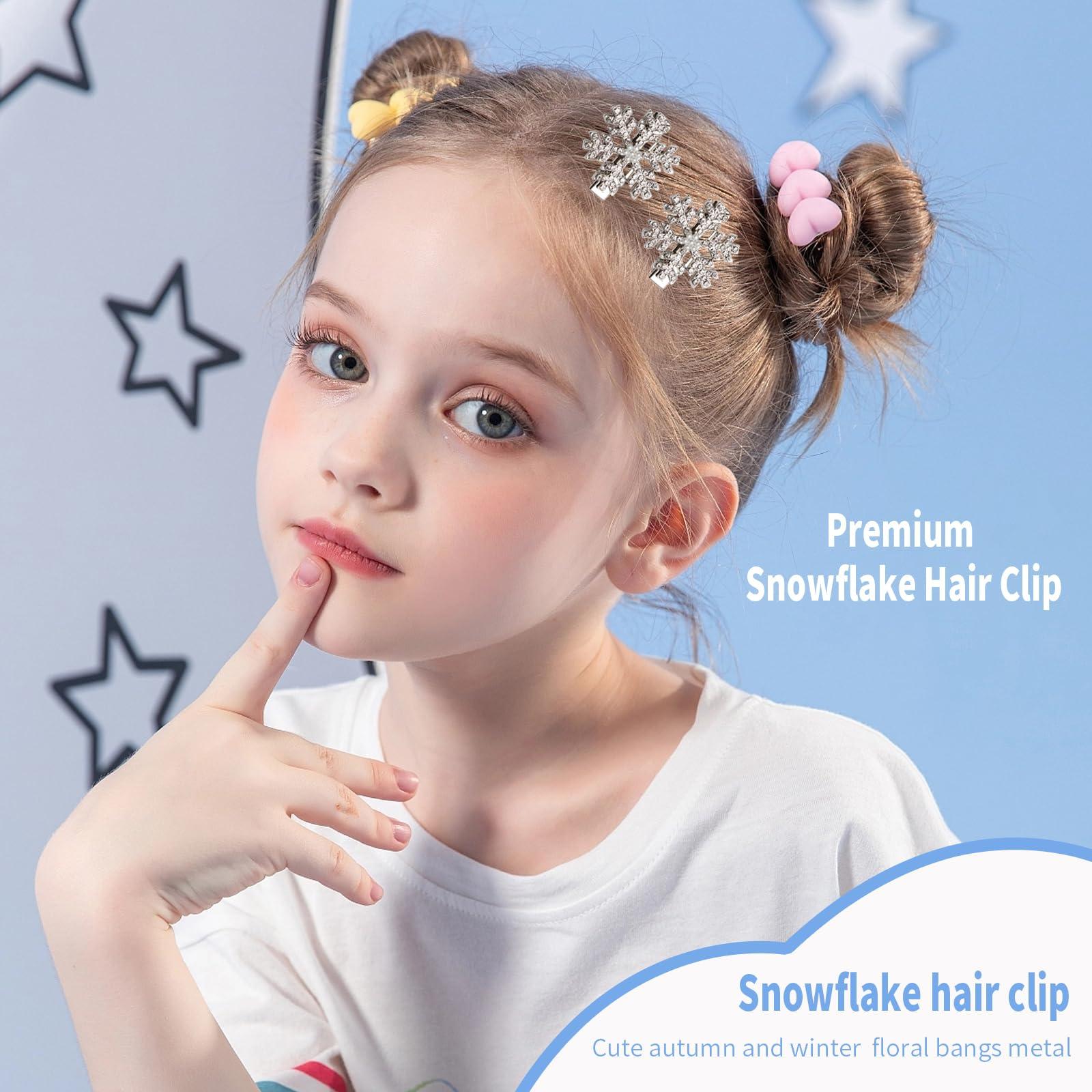 DUOJINSANXI 12 Pcs Snowflake Hair Clips, Snowflake Hair Accessories, Rhinestone Pearl Hair Clips, Christmas Sparkly Hair Clips, Cute Hair Pins, Small Silver Metal Hair Barrettes for Women Girls