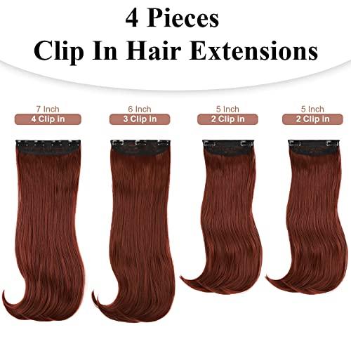 FREEMEIGE FREEMEIGE Copper Red Hair Extensions Clip in Hair Extensions for Women Straight Layered Hair Extensions Synthetic Clip in Extensions Long Wavy Extension Daily Use 20 Inch