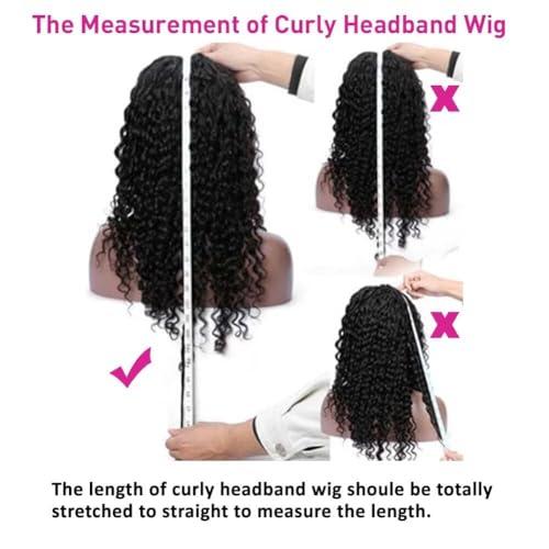 Yavida Yavida Headband Wig Human Hair Kinky Curly Wigs Human Hair None Lace Front Wig Curly Headband Wigs for Women Human Hair Band Wig Natural Black 3/4 Half Wig 30 Inch