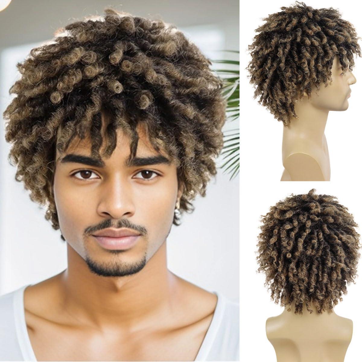 GNIMEGIL GNIMEGIL Ombre Blonde Dreadlock Wig Male Short Braided Wigs Fake Dreads Men Guys Wig Natural Afro Synthetic Hair Braids Short Braid Wig - Faux Locs Boy Wigs Costume