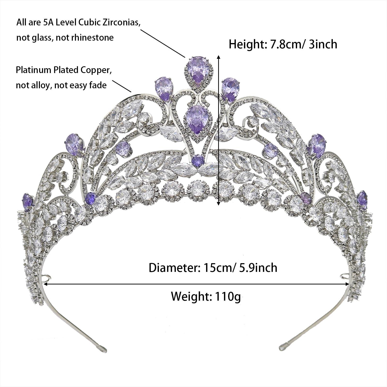 QXMYOO Light Purple Quinceanera Crowns and tiaras lavender Sweet 16 Birthday Crowns for Girls Cubic Zirconia CZ Wedding Headpiece Silver Hair Accessories