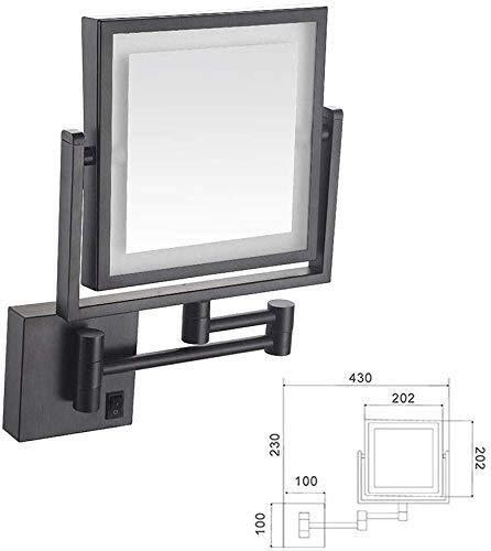 Generic Vanity Mirror Makeup Mirror Two-Sided Square Makeup Mirror,Vanity Mirror 3X Magnification Led Lighted,Retractable Chrome Finish for Bathroom Wall-Mounted Mirror/Black
