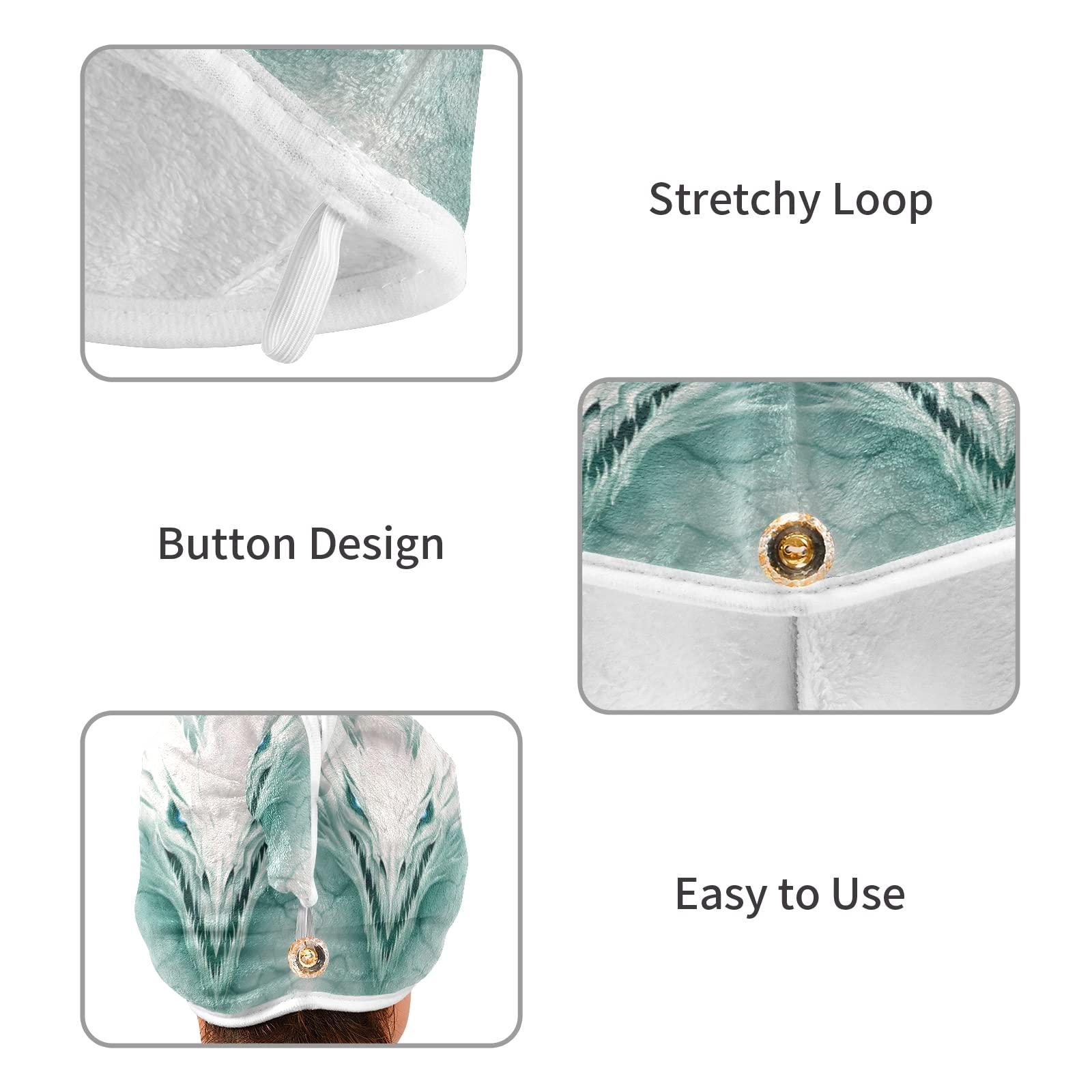 Poeticcity White Ice Dragon in White Stone Digital Painting Ripped Pattern 2 Packs Hair Towel Wrap, Absorbent Turban Bath Hair Towel Hat, Quick Drying Hair Towel with Button for Curly, Long, Thick Hair