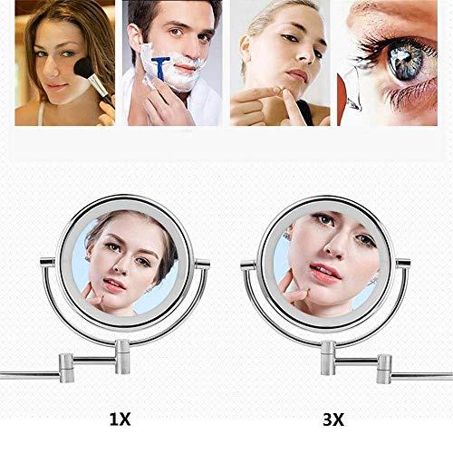 KMMK KMMK Special Mirror for Makeup,8 Inches Wall Mount Led Vanity Makeup Mirrors Double Sides 3X Magnifying Lights Dimming Hotel Bathroom Shaving Cosmetic Mirror Folding Arms Mirrors