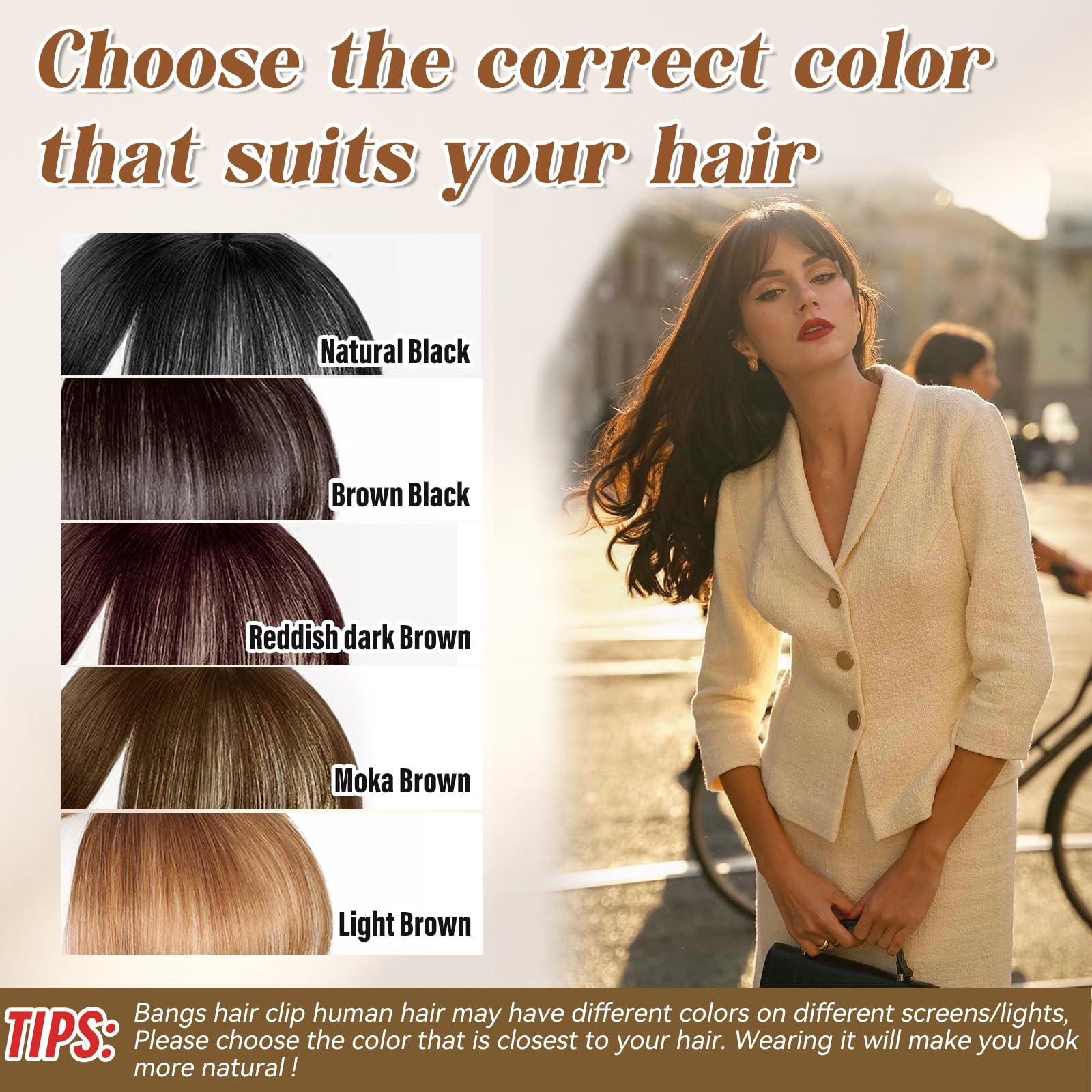 YOUKNOWIG YOUKNOWIG Bangs Hair Clip in Bangs Hair Toppers for Women 100% Real Human Hair Clip on Bangs for Women Dark Brown Wispy Fack Bangs 360Cover Lace Topper Bangs for Daily Wear