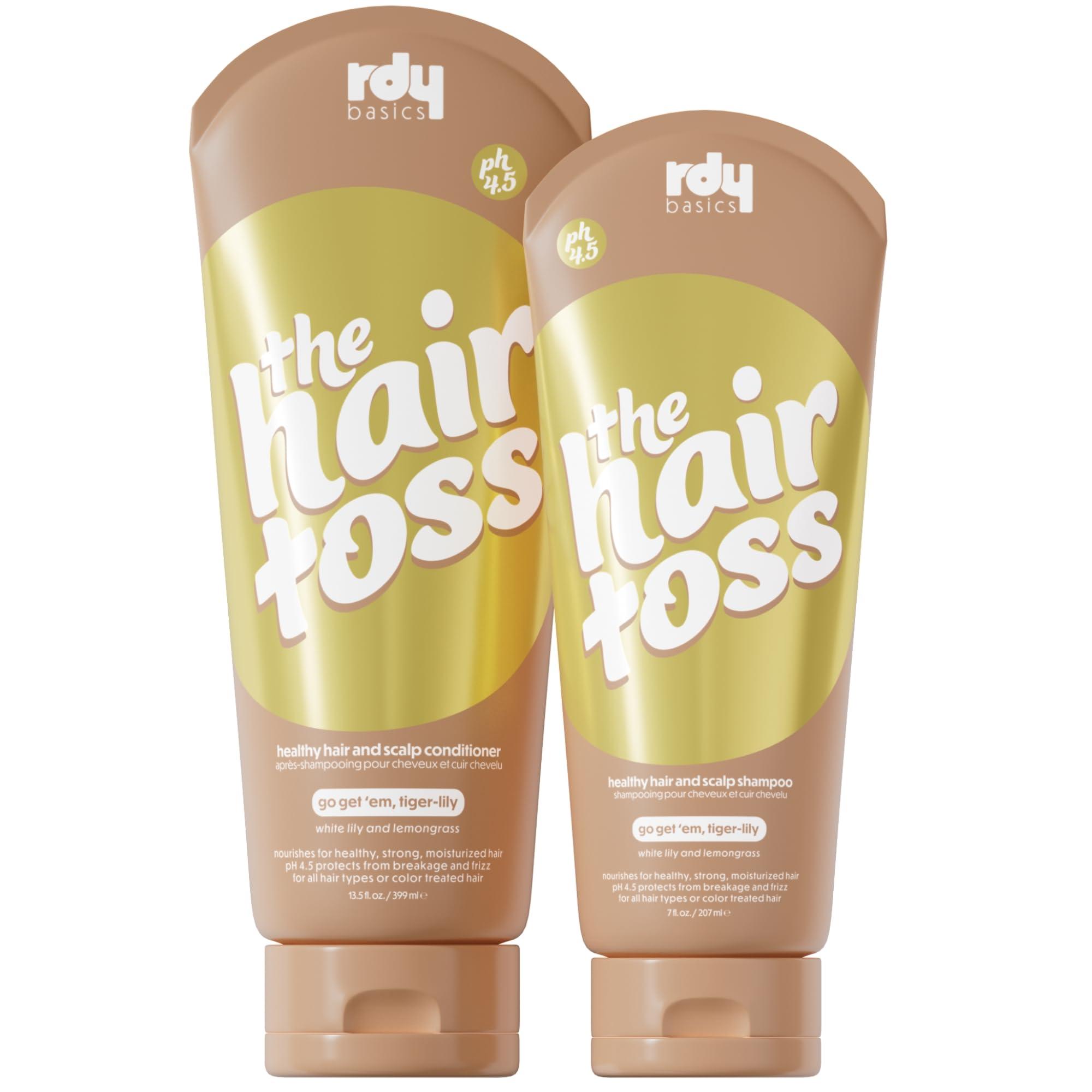 rdy basics The Hair Toss Detangling Shampoo & Conditioner Set, Lightweight Low Ph for Strengthening and Detangling All Hair Types | Paraben & Sulfate Free for Sensitive Scalp | 13.5oz (White Lily & Lemongrass)