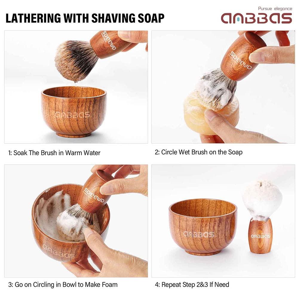Anbbas Anbbas Shaving Set, Pure Badger Hair Shaving Brush Wood Handle and Large Soap Bowl with Stainless Steel Shaving Stand 3IN1 Kit for Men