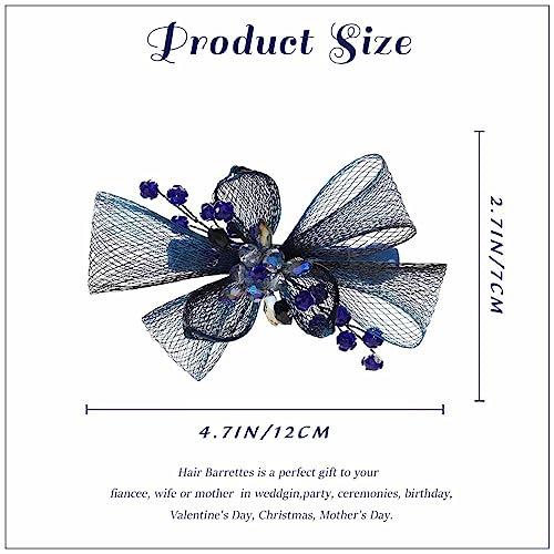 Yokawe Yokawe Flower Hair Barrettes Bride Wedding Hair Clips Blue Crystal Hairpin Floral Prom Hair Accessories for Women Girls (A)