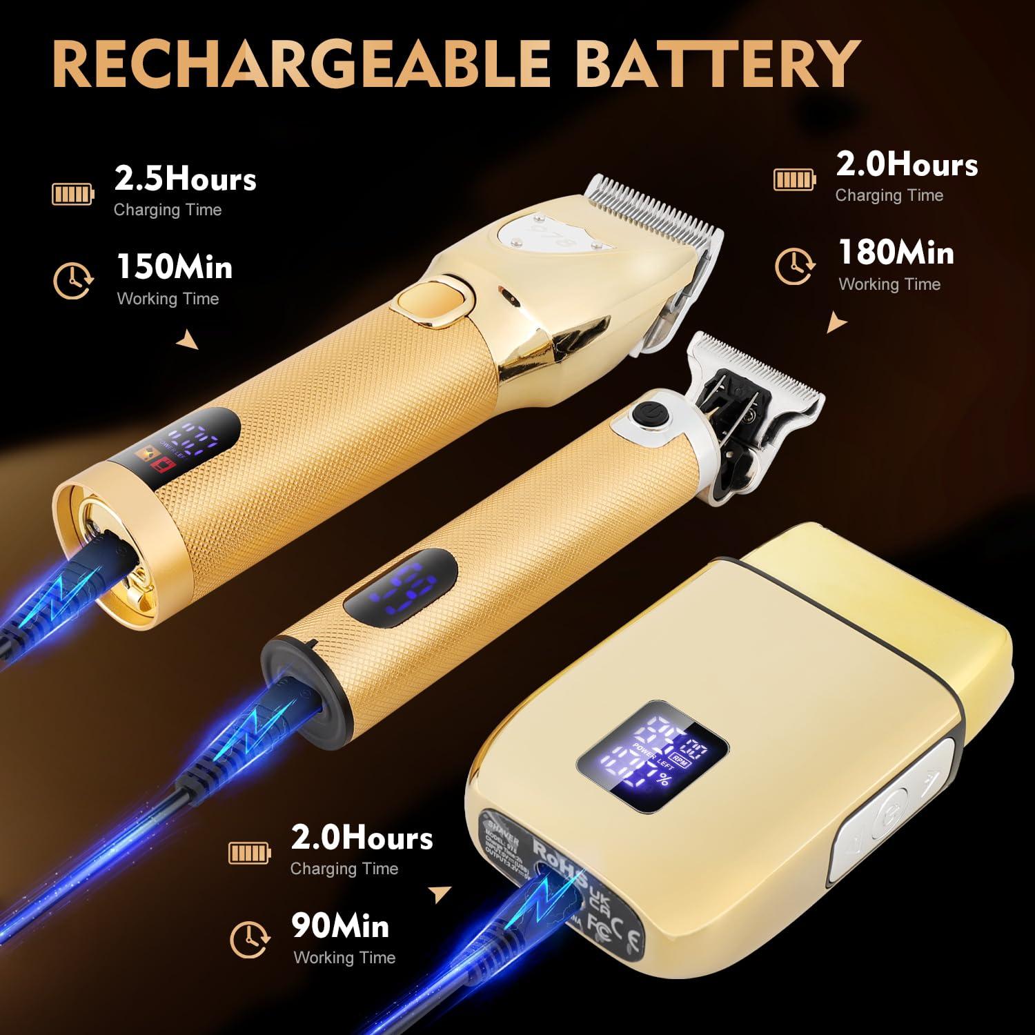 Suttik Suttik Hair Clippers for Men Professional, Cordless Beard Trimmer & Electric Shavers for Men, Mens Hair Clippers and Trimmer Kit for Barber with Case, Gold