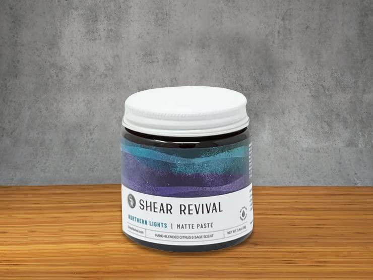Shear Revival Shear Revival Northern Lights | Matte Hair Styling Paste for Men Strong Hold Molding Sculpting Pomade Wax Promotes Hair Elasticity Slick Back with Kaolin Clay, Calendula Extract, Clary Sage Oil 3.4oz