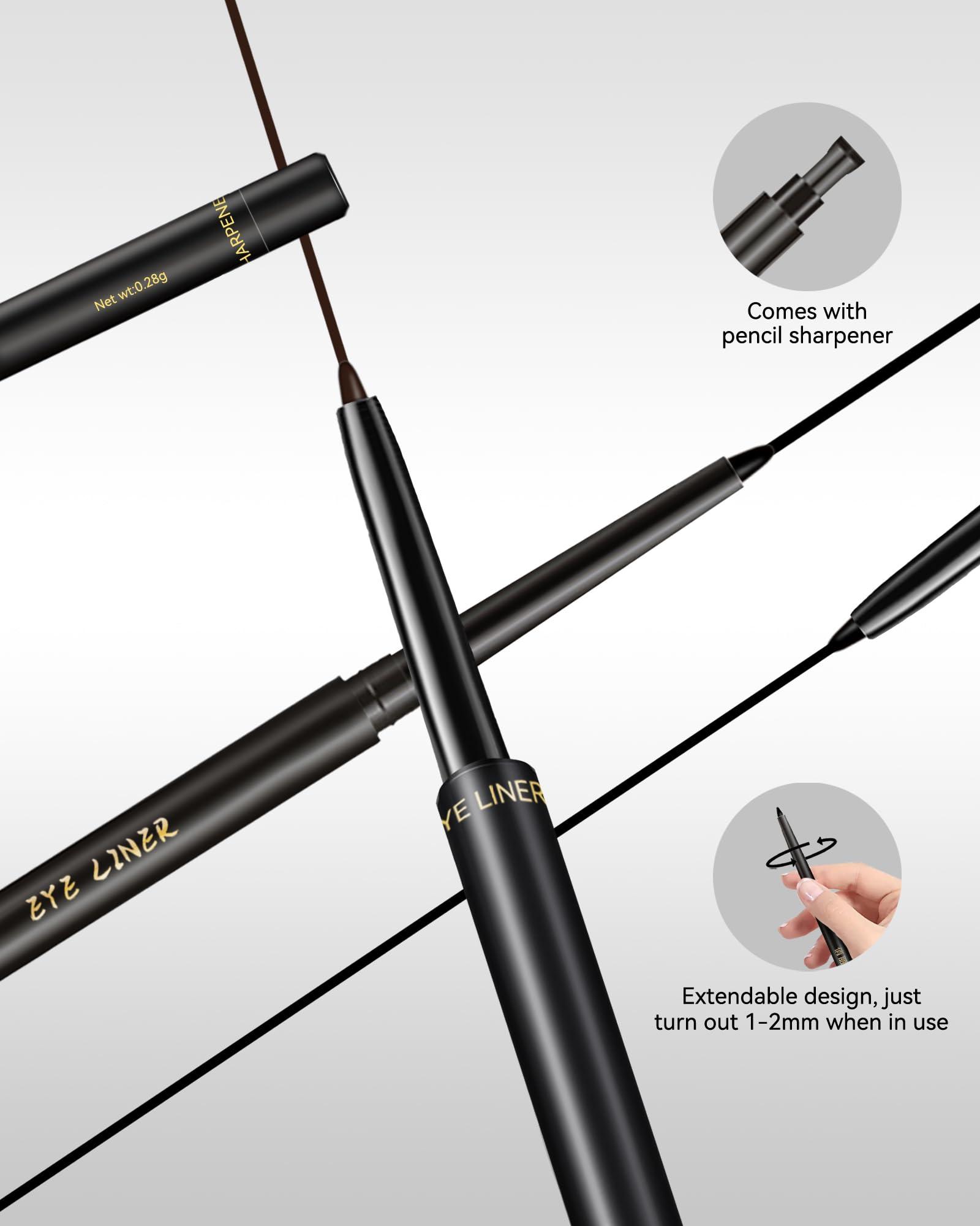 Caedelfly Gel Eyeliner Set for Mature Women Black Brown, Waterproof Smudge-proof Gel Eyeliner Pencil Long Lasting 24H Retractable Eyeliner Matte Cream Eye Makeup Pen with Sharpener for Older Women Sensitive Eye