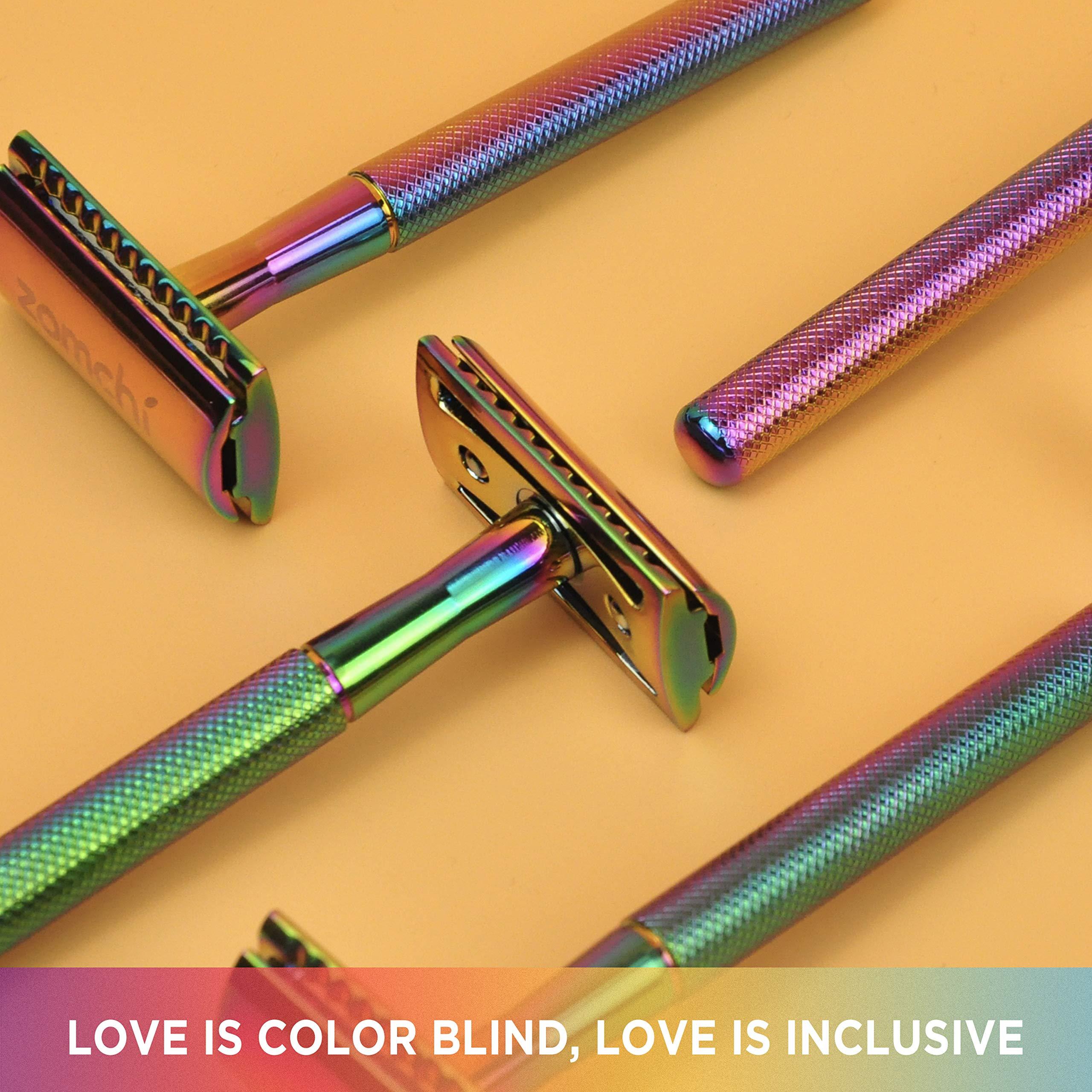 ZOMCHI Safety Razor for Women,Safety Razor with 5 Blades,Women Razor with a Delicate Box,Free of Plastic (Stand Style Rainbow Razor)