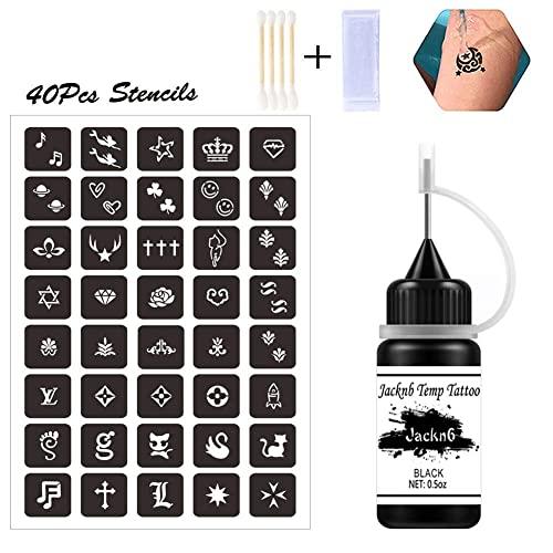 Jacknb Jacknb Temporary Tattoo Kit Jagua Gel Semi Permanent Tattoo Freehand Ink 4 Bottles (2oz) DIY Tattoos Fake Freckles Body Art Paint Kits 40 Pcs Free Tattoos Stencils (Black/Red/Purple/Brown)
