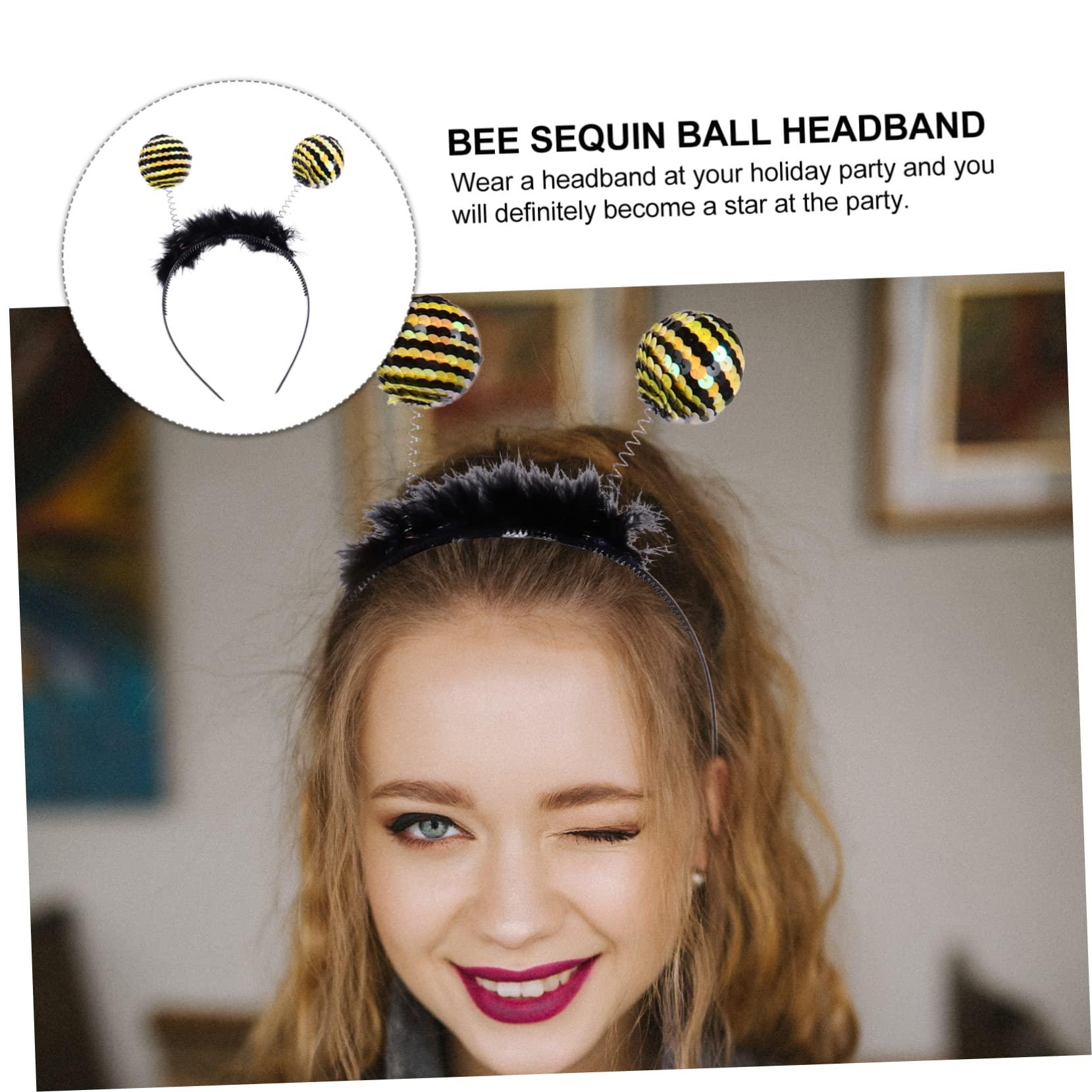 KALLORY 3pcs Bee Sequin Headband Headbands for Women Black Scrunchies Black Childrens Antenna Headbands Tentacle Hair Hoop Bee Costume Adult Antenna Hairbands Bee Sequins Headwear