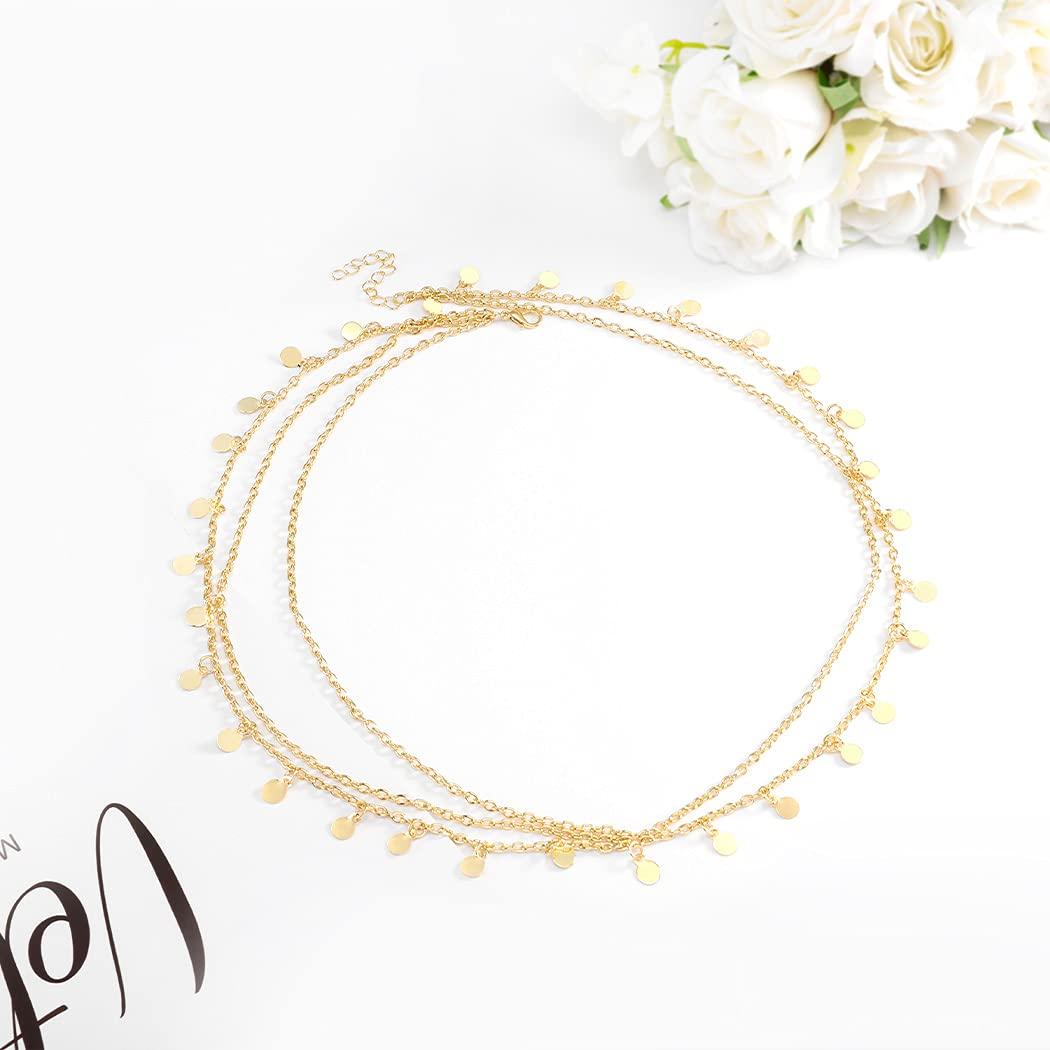 Brinie Brinie Boho Head Chain Gold Small Coins Hair Chain Wedding Head Jewelry Festival Halloween Costume Bridal Hair Chain Headpiece Hair Accessories for Women and Girls
