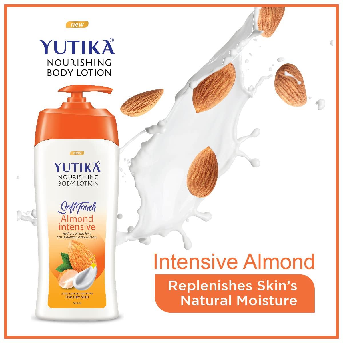 Yutika Yutika Soft Touch Nourishing Body Lotion For Women And Men, All Day Long Lasting, Non Greasy, Fast Absorbing Lotion for Dry & Normal Skin (Almond, 16.90 Fl Oz)