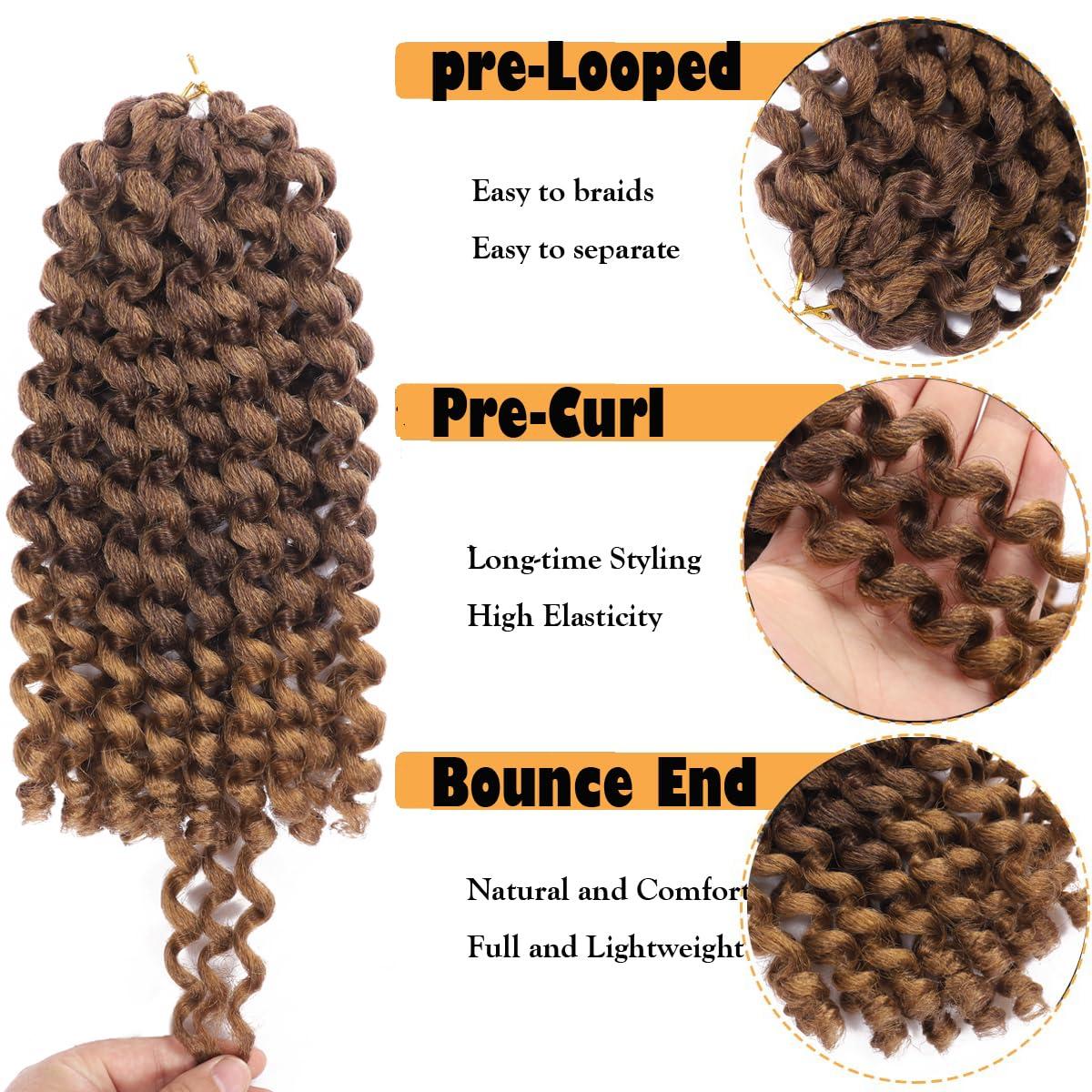 Sheafter 12Inch Wand Curl Crochet Hair 5Packs - Ombre Brown Trendy Tresses Crochet Hair Short Bob Curly Crochet Hair Pre Looped for Black Women (T4/27)