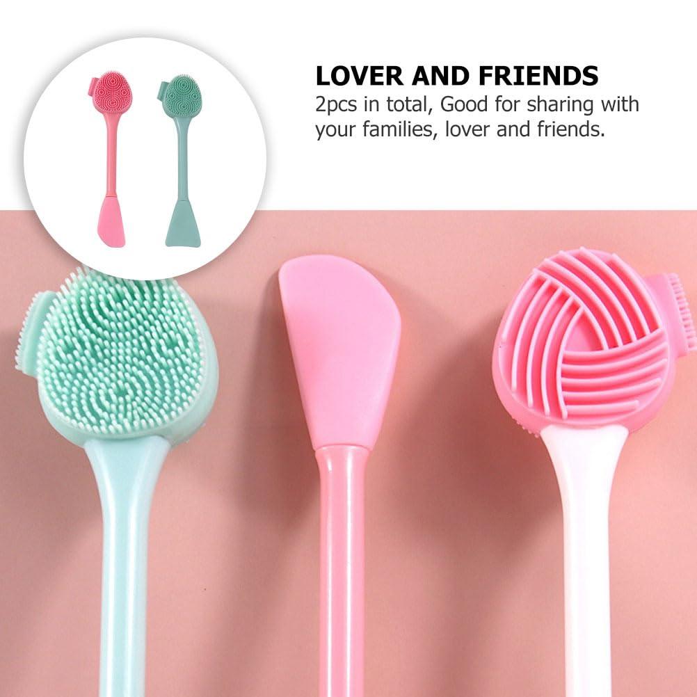 HEALLILY Facial Cleansing Brush, 2PCS 4 in 1 Silicone Face Brush & Face Scrubber for Deep Gentle Exfoliating, Remove Blackheads, Double-Ended Face Wash Brush for Makeup Skincare