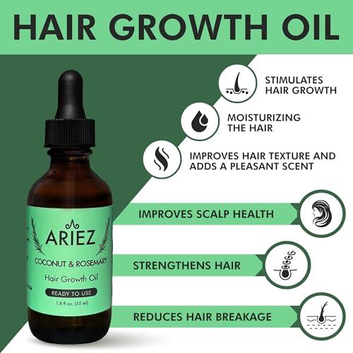 Ariez Ariez Coconut & Rosemary Oil Hair Growth Serum - Promotes Thicker and Fuller Looking Hair - For Dry & Damaged Hair - Anti Frizz- Stimulate Follicles, Promote Regrowth - Cruelty Free - 55ml