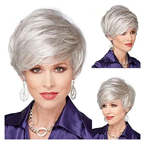 Habrur Wigs Wig Silver Grey Hair Wig Natural Short Human Hair Wigs for Women Short Wig for Daily Use Wigs