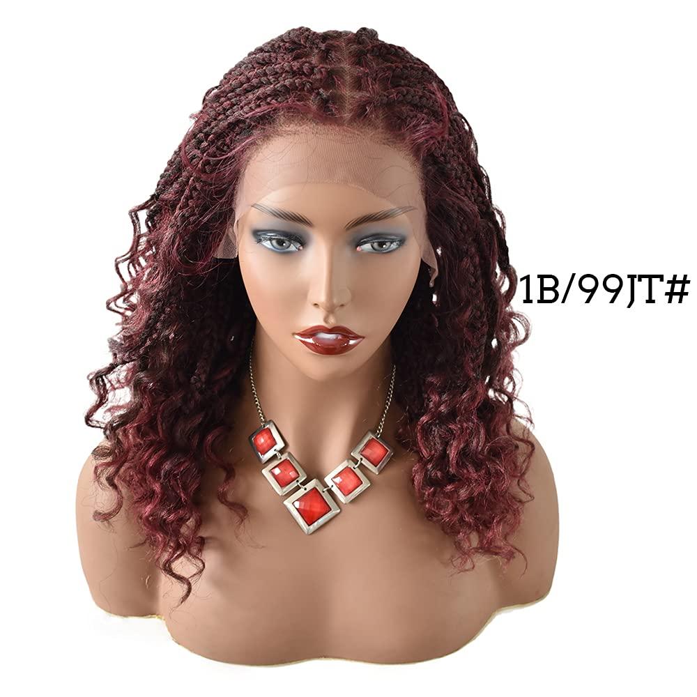 F M FACE MIRACLE NEW YORK F M FACE MIRACLE NEW YORK 18" Inches Lace Front Box Braided Wigs For Black Women Swiss Lace Front Wigs With Baby Hair Micro Synthetic Braid Wigs (#1B/99JT Black Mix Wine Red)