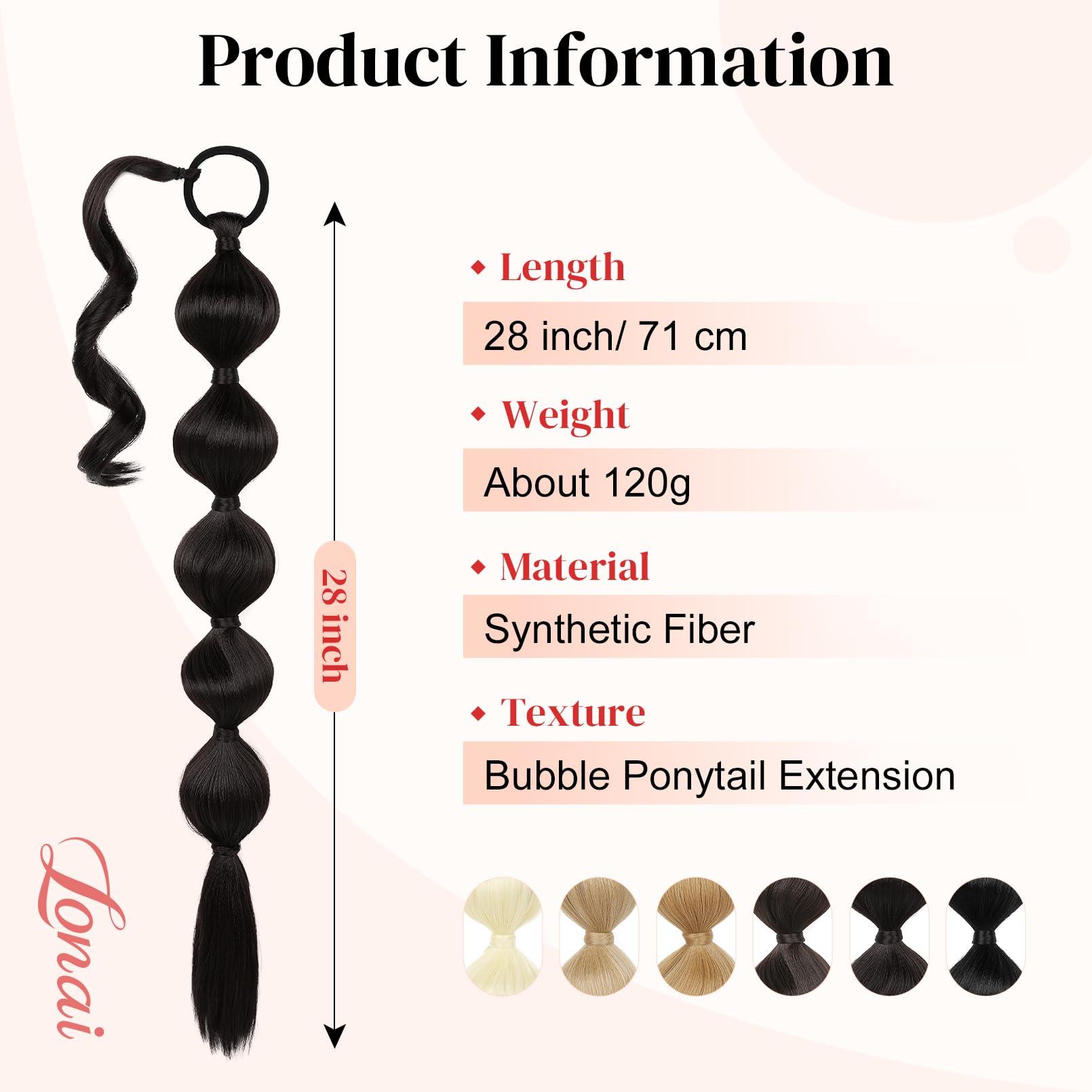 LONAI LONAI Bubble Ponytail Extension for Women,28 Inch Long Braided Wrap Around Synthetic Hair with Leather Cord, Straight Afro Puff, Braided Ponytail Extension Black Brown