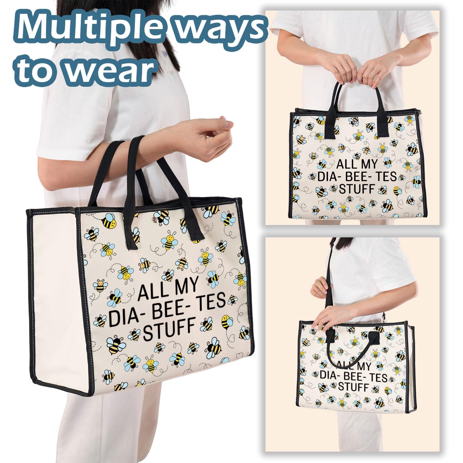 XYANFA XYANFA Bee Diabetes Bag Type 1 Type 2 Diabetic Medical Bag Supply Storage Diabetes Organization All My Diabeetes Stuff (Dia- Bee- Tes Stuff TOTE BAG2)