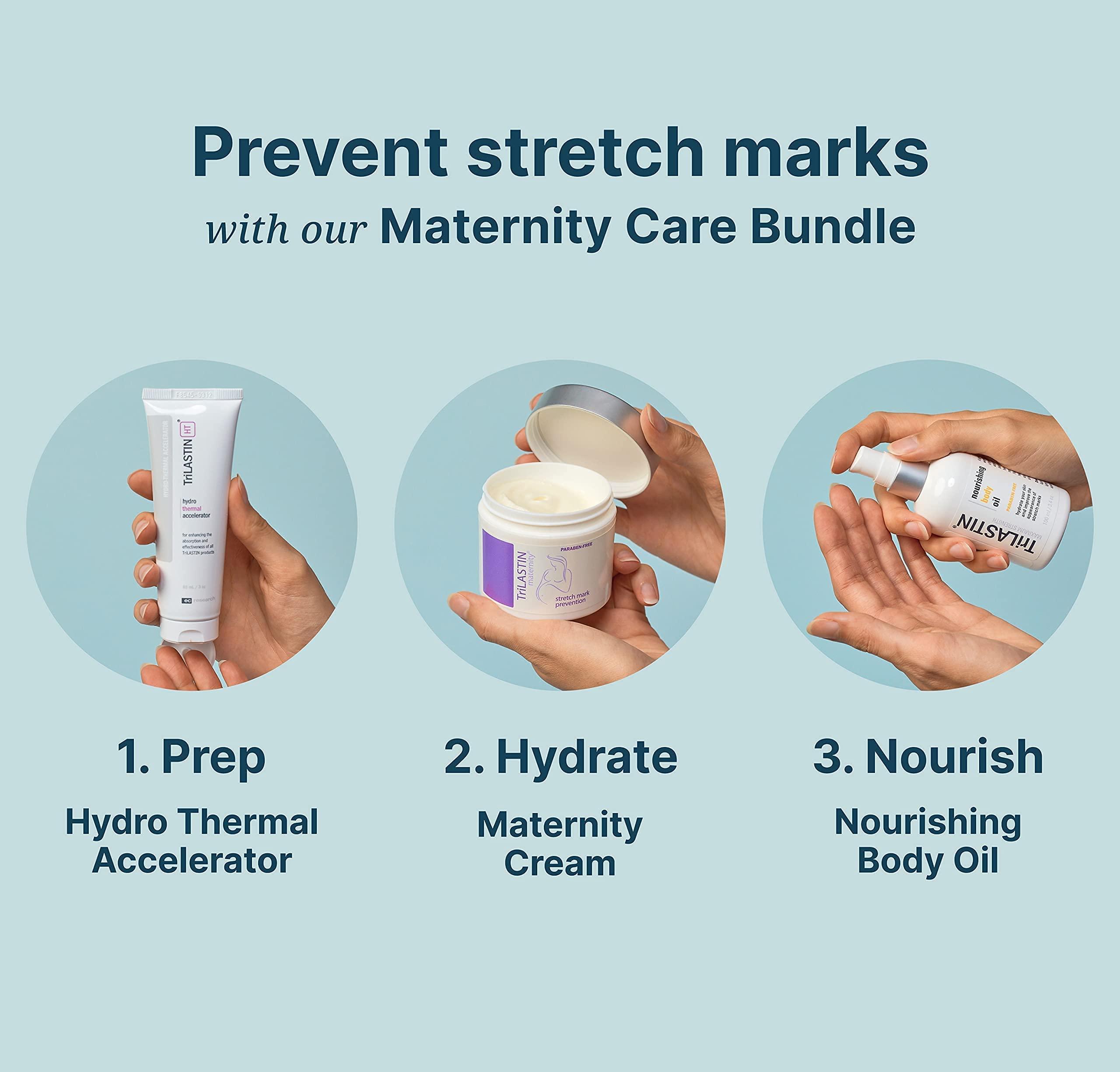 TriLASTIN TriLASTIN Maternity 1st Trimester Bundle, 3 Month Supply with (3) Maternity Stretch Mark Prevention Cream, (2) Hydro-Thermal Accelerator, Minimize Appearance of Stretch Marks, Paraben-Free