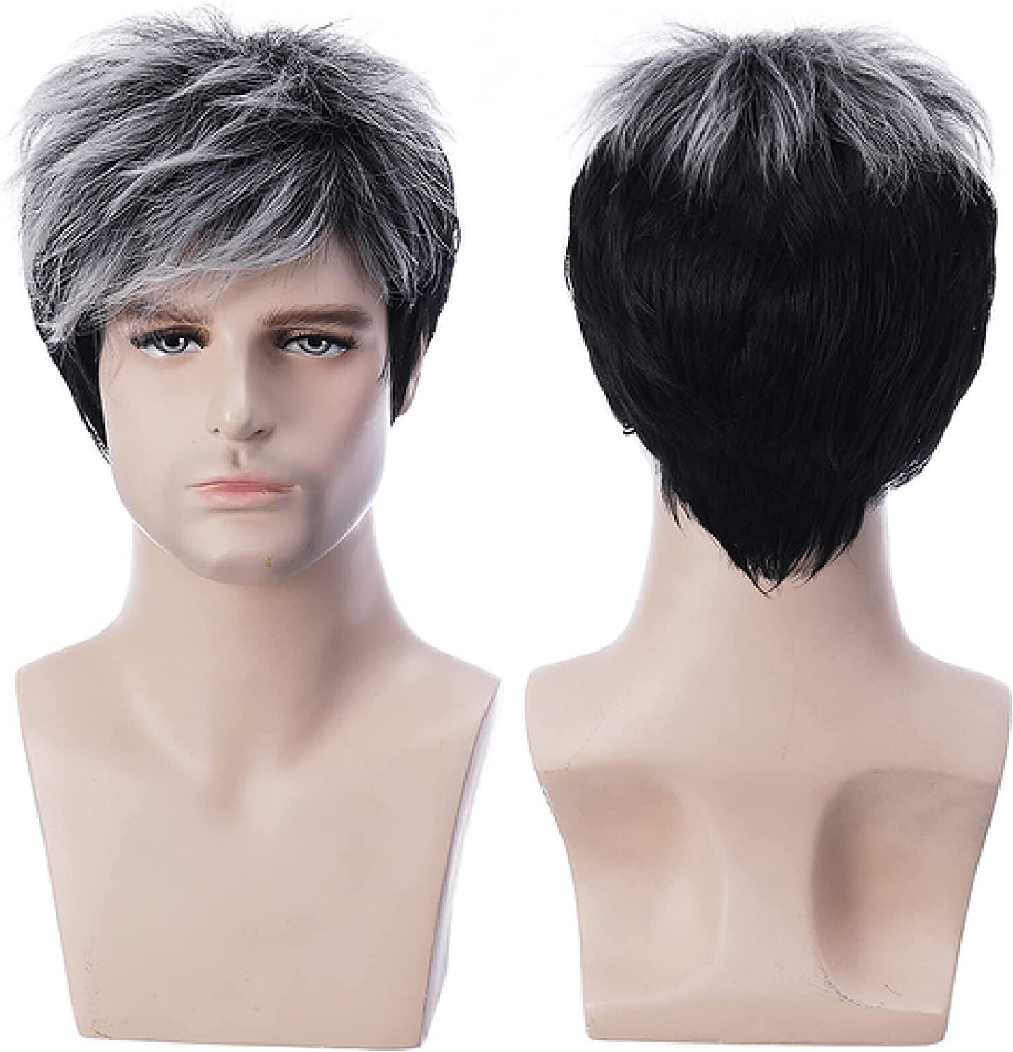 KRYLL KRYLL Men's Wigs European And American Short Hair Aged Silver Hair For Men Natural Looking High Quality Synthetic Hair Wig, for Daily Party Wear