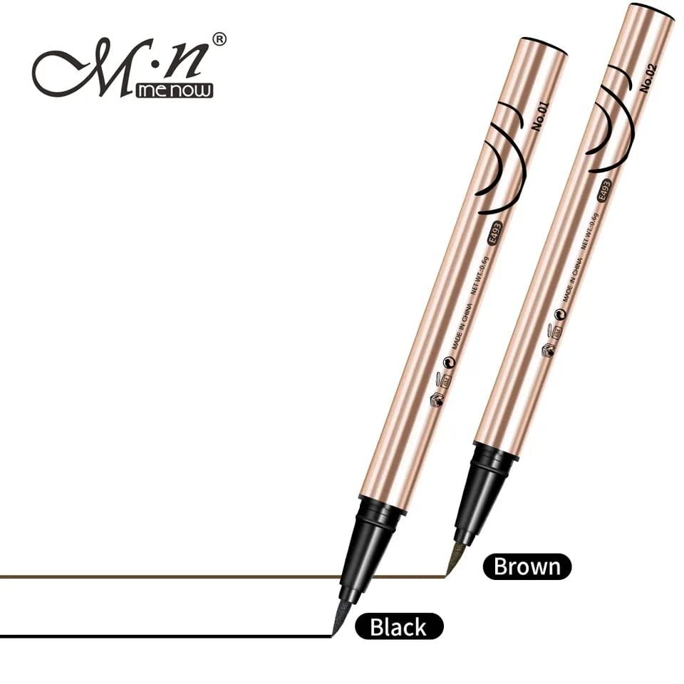 Me Now MENOW Long Lasting Waterproof Liquid Eyeliner Pencil, Soft Brush Tip with Quick Dry Formula, Sweat Resistant and Smudge Proof Private Label Straight Liner Pen, Brown
