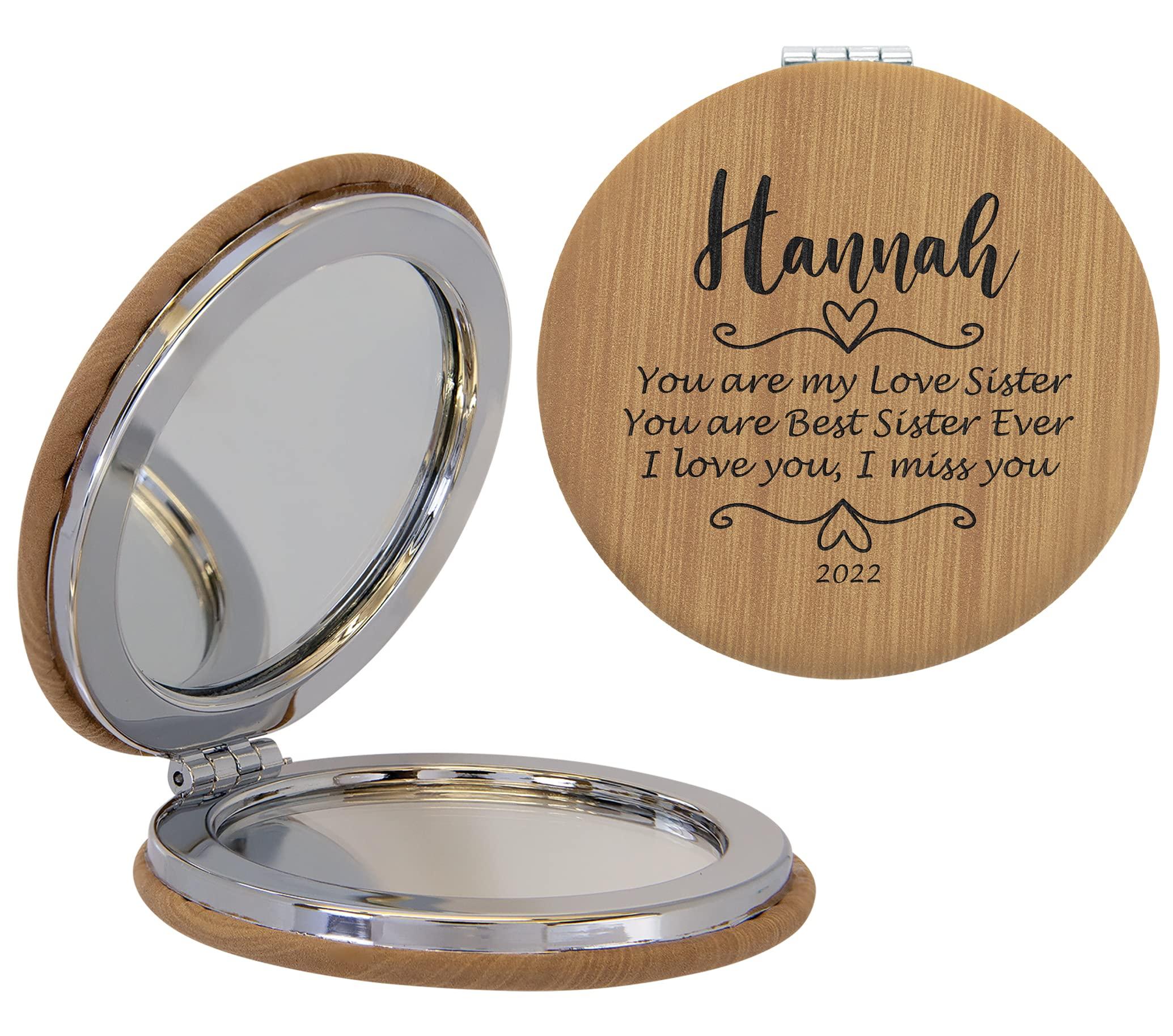Art laser Engraving Personalized Compact Mirror, Custom Travel Mirror, Engraved Pocket Mirror with Double Sided Magnification Hand Mirror - Wedding, Birthday, Girls Woman Gift (Bamboo Color Material), Variety Color