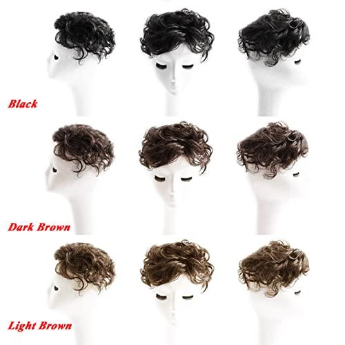 ICRAB ICRAB Women Short Human Hair Topper Closure Curly Hair Wiglet Hairpiece Clip in Top Hairpiece Natural Weaving Hair Replacement Hair Piece for Thinning Hair 13x14cm(Light Brown 6")