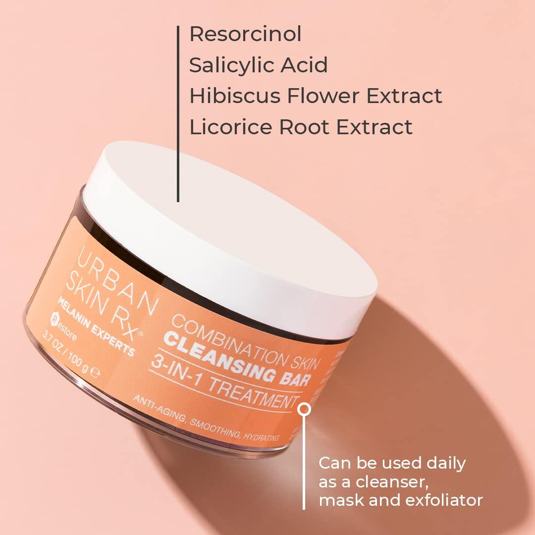 Urban Skin Rx Urban Skin Rx 2-Pack Clear Skin & Combination Skin Cleansing Bar Duo | Helps Diminish Look of Spots & Blemishes, Removes Excess Oil, 3-in-1 Daily Cleanser, Exfoliant & Mask Includes (2) 2.0 Oz Bars