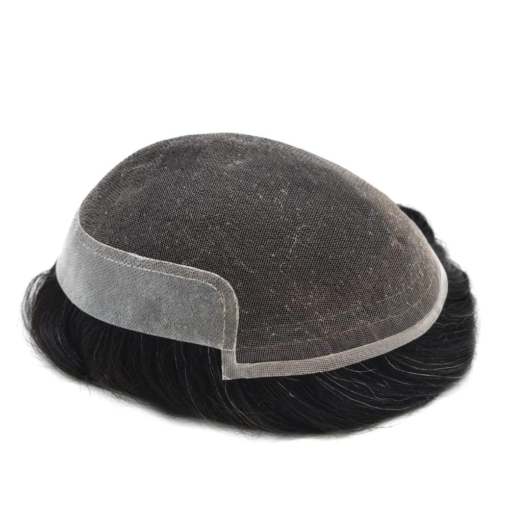 Generic Lace Front Toupee For Men 100% Real Human Hair Wigs For Men Thin Skin With French Lace Mens Toupee Bleached Knots Natural Looking Mix Gray Hair Pieces For Men US Stock. (8x10\"-100%, #1B30 1B# OFF BLACK 30% SYNTHETIC GREY)