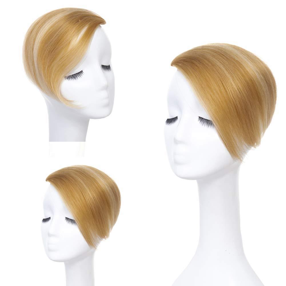 RemeeHi RemeeHi 100% Real Human Hair Invisible Side-swept Bangs Clip In Topper Top Thin Loss Hair Extension Raise Up Pad Hair Root 10 inch 25g 613# Bleach Blonde