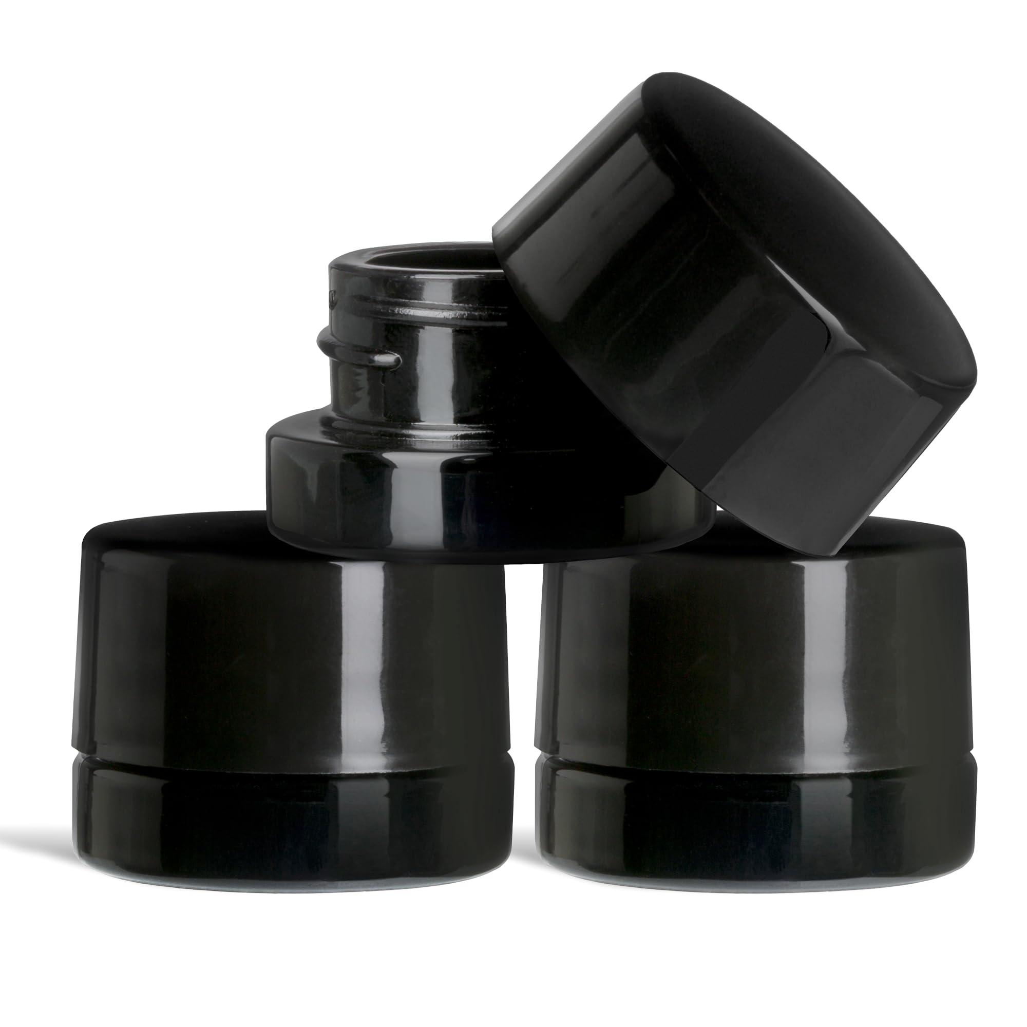 SODO LOCO (200 Pack) 5ml Thick Black Glass Jars with Black Child Resistant Lids - UV Resistant - Storage for Oil, Lip Balm, Wax, Cosmetics - Mini Child Proof Container