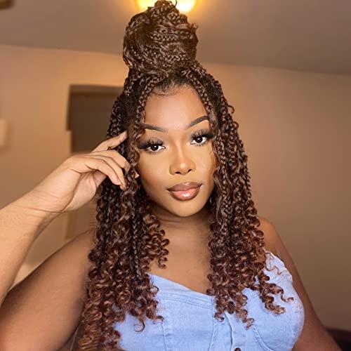 ToyoTress ToyoTress Boho Box Braids Crochet Hair - 10 Inch 8 Packs Ombre Brown Box Braids Crochet Hair Curly End Crochet Braids, Short Pre-looped Synthetic Braidsing Hair Extensions (10 Inch, T30-8P)