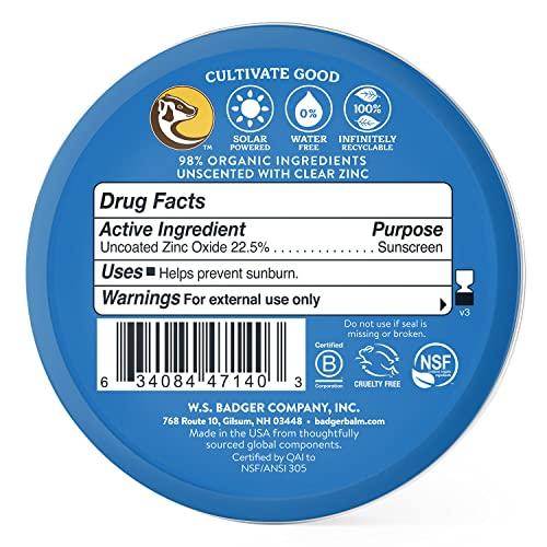 Badger Badger Coral Reef Safe Sunscreen Tin, SPF 40 Zinc Oxide Sunscreen, Broad Spectrum, Water Resistant, Travel Size Sunscreen, Sun Skin Care, Unscented, 2.4 oz