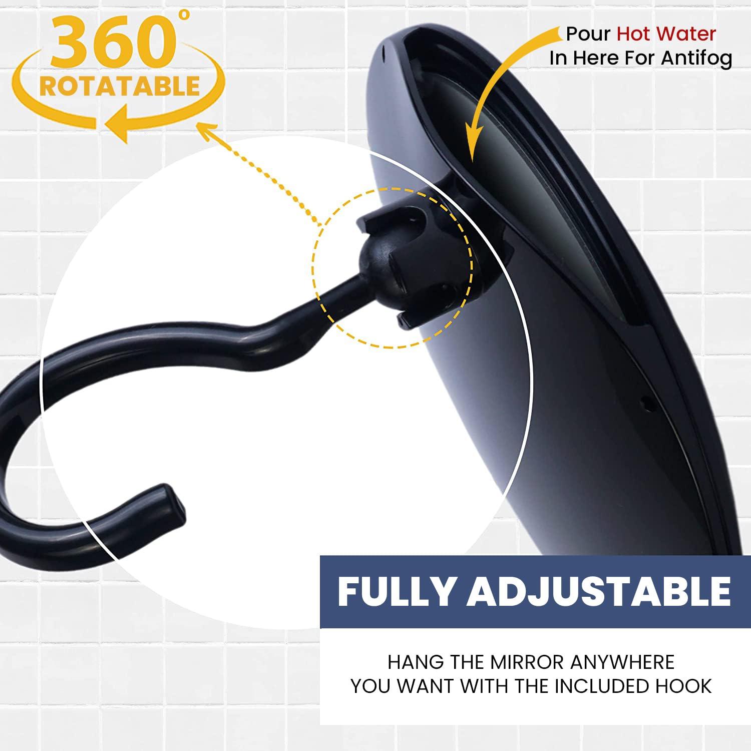 MIRRORVANA MIRRORVANA Dual Anti Fog Shower Mirror for Shaving with Hook for Hanging and Fogless Shatterproof Surface - Fill Back Chamber/Reservoir with Hot Water for Fog Free Shave (8\" Diameter, Black)