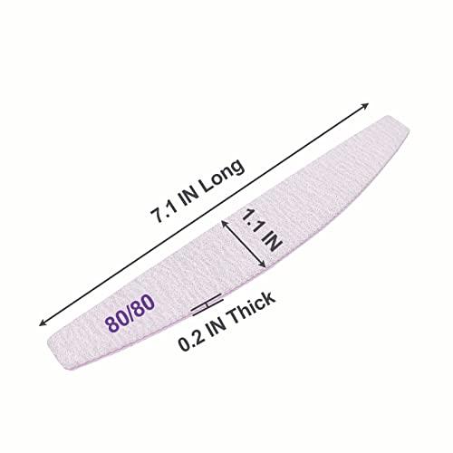 AhaTopia Nail Files 80/80 Grit (100 Pack), Emery Boards for Acrylic Nails and Gel Nails, Coarse Nail File 80 Grits Double Sided Emory Board Professional Nail Filers Reusable Washable Manicure Curved Gray Bulk