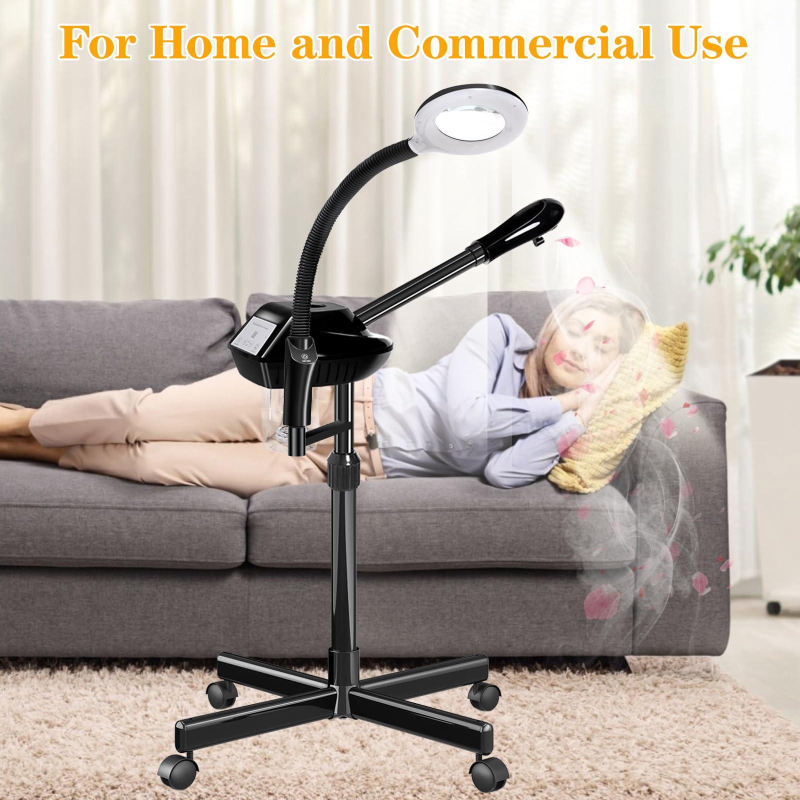 lailelaodi Facial Steamer Professional, 2 in 1 Ozone Facial Steamer on Wheels, with 5X Magnifying Lamp, Facial Steamer with Time Setting, Stand Facial Steamer Adjustable Height for Spa, Salon and at Home use