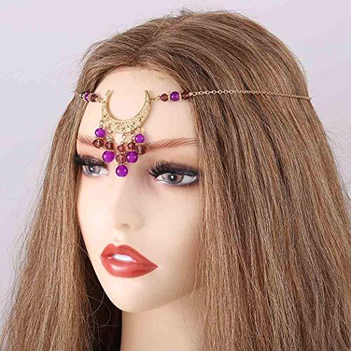 Bomine Bomine Boho Head Chain Forehead Crescent Moon Hair Chain Crystal Gypsy Jewelry Headpieces Hair Acessories for Women and Girls (Gold)