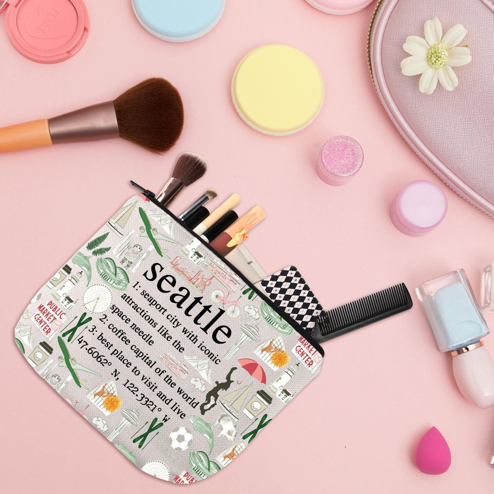 WSNANG WSNANG Seattle Washington Definition Makeup Bag Space Needle Travel Zipper Pouch Coffee Capital Seattle Travel Cosmetic Bag (seattle bag)