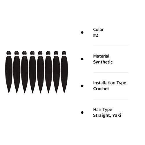 DIFUNEE DIFUNEE Pre-stretched Braiding Hair - 16 Inch 8 Packs Dark Brown Short Braiding Hair For Twist or Box Braids, Yaki Texture Hot Water Setting Synthetic Braiding Hair Extensions (16 Inch, 2-8P)