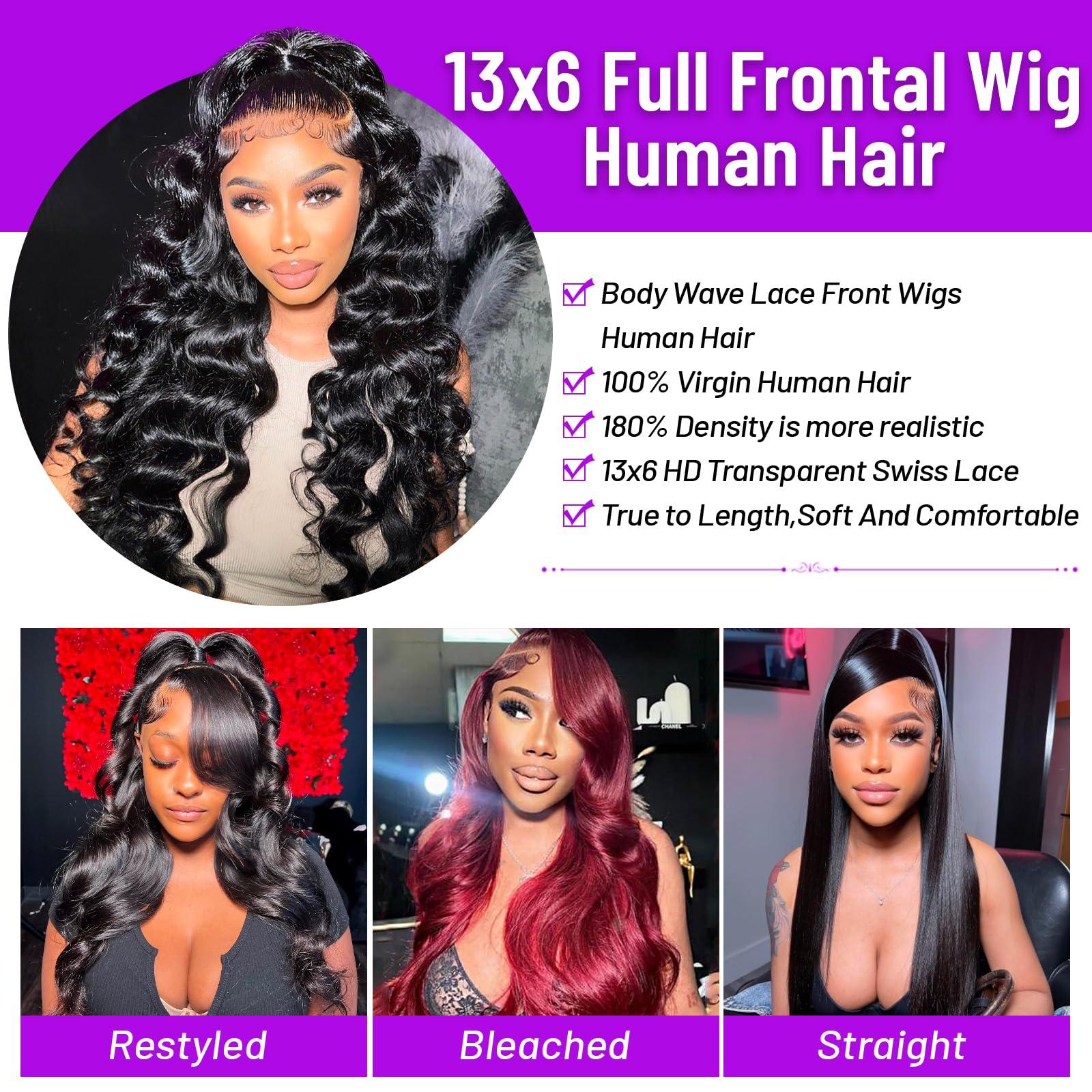 ozkan 13x6 HD Lace Front Wigs Human Hair Pre Plucked 13x6 Body Wave Lace Front Wigs Human Hair with Baby Hair Brazilian Full Lace Frontal Wig 13x6 Body Wave Wig for Women 180% Density Natural Black 24 Inch