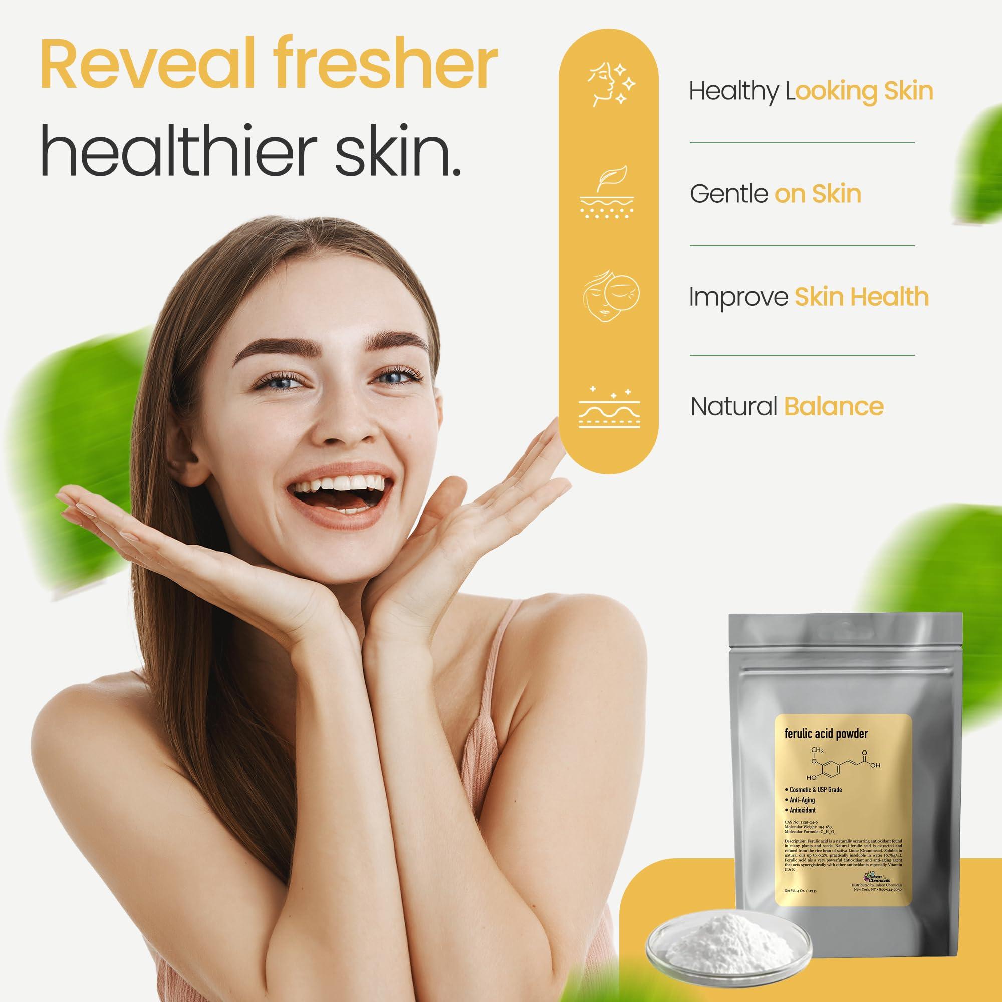 Talsen Chemicals Ferulic Acid Powder Pure 99% Pure Cosmetic Grade Powder Pure Natural Antioxidant, Anti-Aging, DIY Skincare (2 Oz / 56 Grams)
