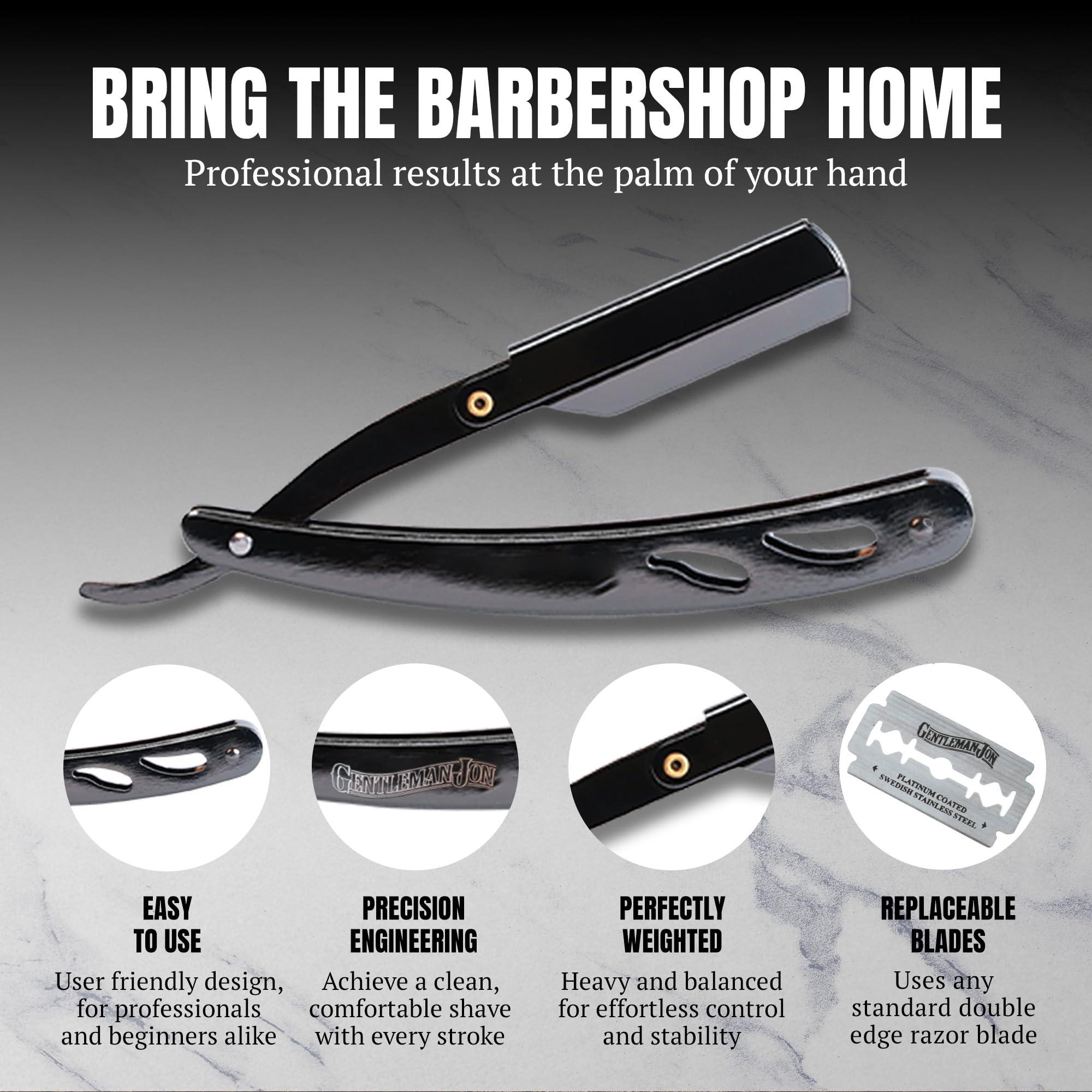 Gentleman Jon Gentleman Jon Straight Razor Shaving Kit | Vintage Wet Shave Grooming Set for Men - Includes: Straight Edge Razor, Hair Shaving Brush, Alum Block, Shave Soap, Bowl & Double Edge Razor Blades