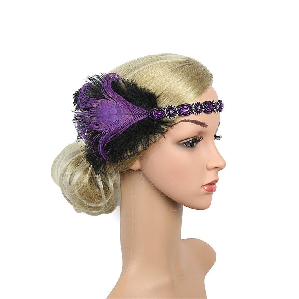 Lovfingu Art Deco 1920s Flapper Feather Headpiece Roaring 20s Great Gatsby Headband for Women Purple