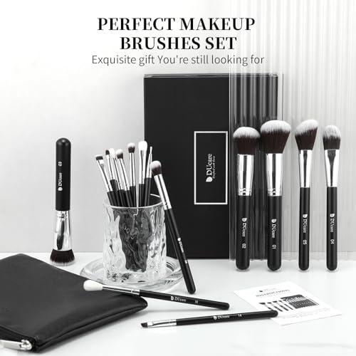 DUcare DUcare Makeup Brushes with Bag,15Pcs Makeup Brush Set Christmas Gift Travel Kabuki Foundation Blending Blush Eyeliner Shadow Brow Concealer Brushes Kit Black